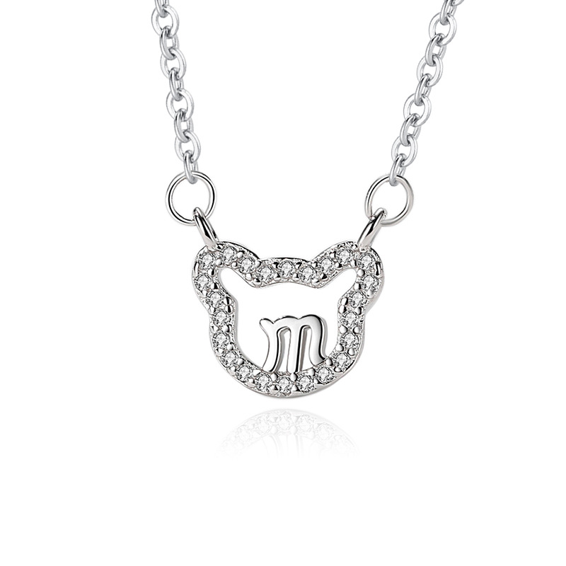 Lindo diamante oso s925 collar de plata esterlina para mujer estilo coreano ins estilo clavícula cadena letra M diseño sentido japonés y estilo coreano