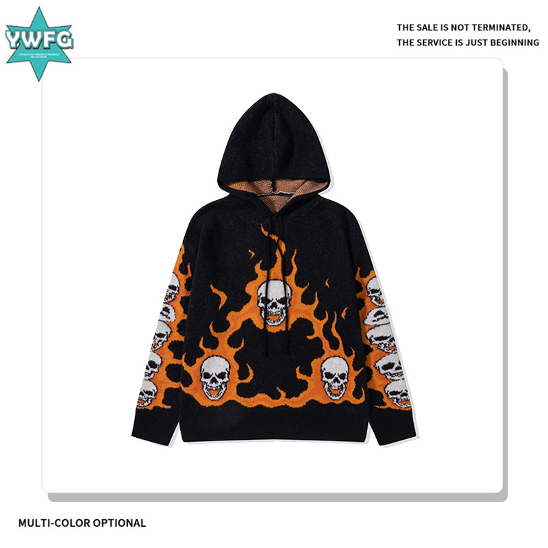 YWFG mujer americana vintage diablo viento 2024 otoño pareja alta versátil con capuchón suéter de punto de manga larga
