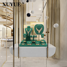 旭跃高档珠宝展示道具绿色超纤橱窗项链脖子首饰架橱窗展台套装