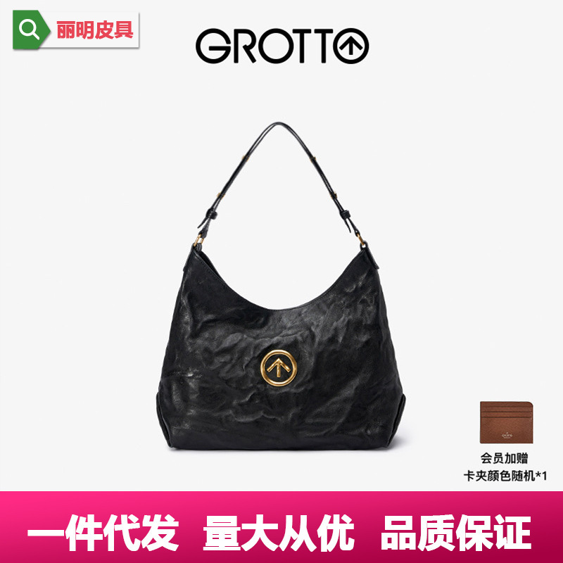 Groto Blackstone Hobo Large Unisex Italian Vegetable-Tanned Sheepskin Crossbody Shoulder Soft Bag