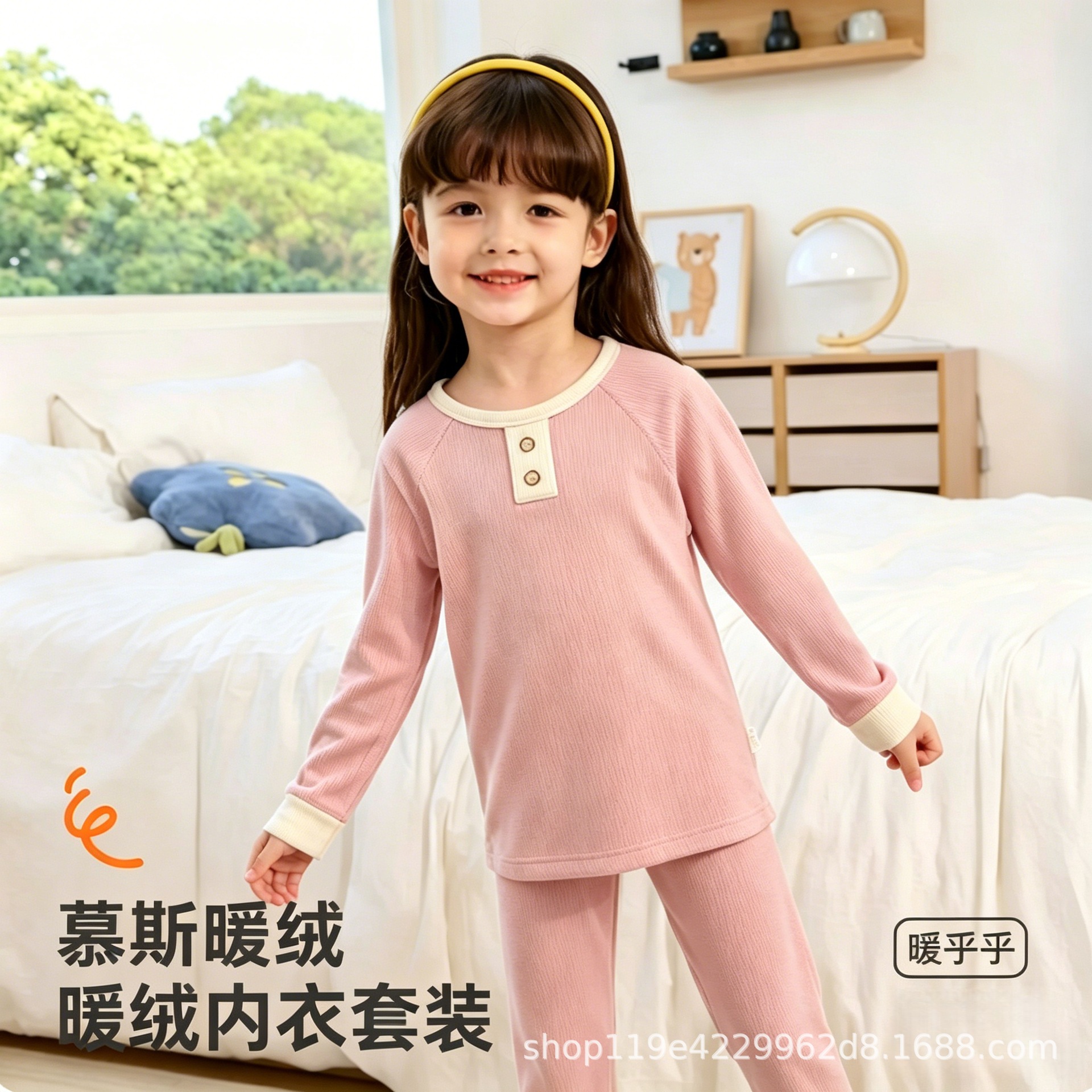 Children's underwear set, boys' thermal underwear, girls' warm home wear, thickened for babies and toddlers.