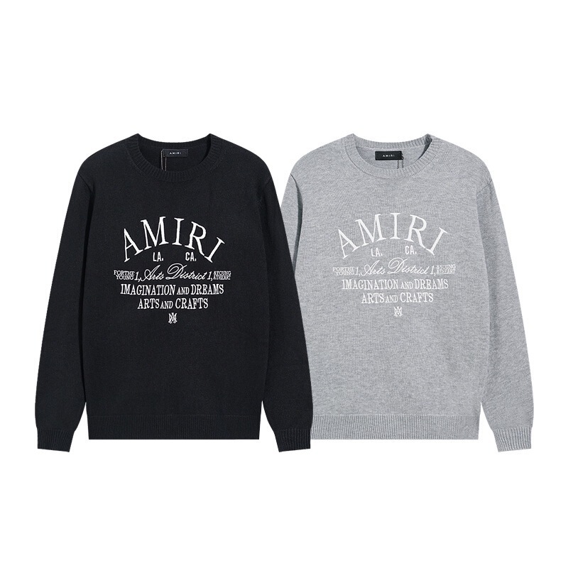 Foreign Trade Wholesale Amiri Embroidered Letter Logo Pattern Knitted Sweater American Street Fashion Niche High Street Couple Style