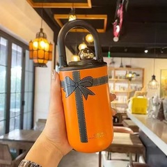 新品小香风手提吸管不锈钢保温杯女生复古时尚杯年轻女孩礼品水杯