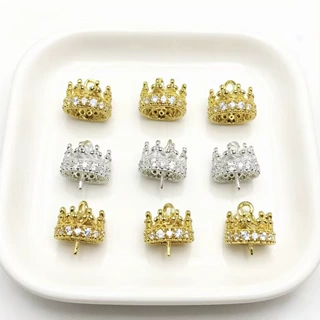 diy饰品配件 12mm微镶锆石气质皇冠形铜镀金吊坠耳环项链制作材料