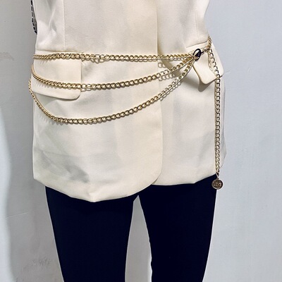 欧美跨境饰品 时尚街拍镂空合金腰链性感流苏字母吊坠腰链身体链|ms