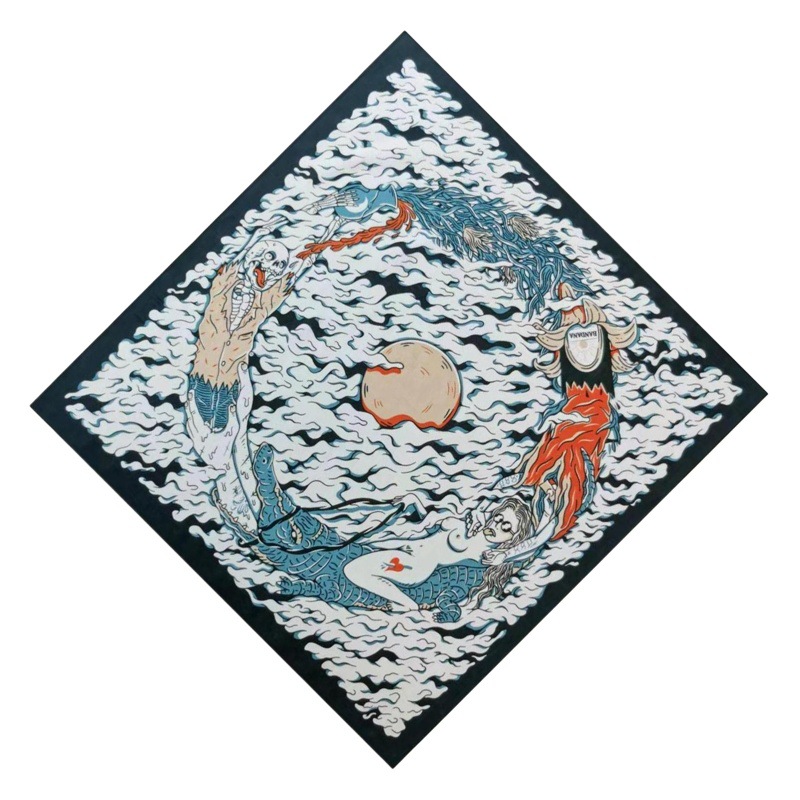 Cotton bandanna55 * 55cm Xiangyun Ghost Head square towel riding mountaineering outdoor face towel headscarf