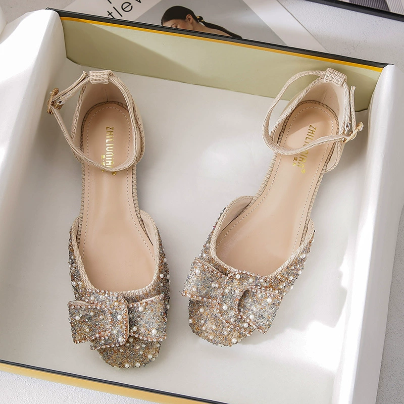 2025 новых женских плоских туфель с квадратным носком, мелким вырезом, бантом, нежным стилем, перфорацией, моделью «лодочка», больших размеров 41-43.