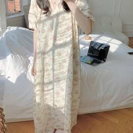 实拍夏装新款睡衣女甜美可爱花朵花边短袖连衣裙家居服睡裙可外穿