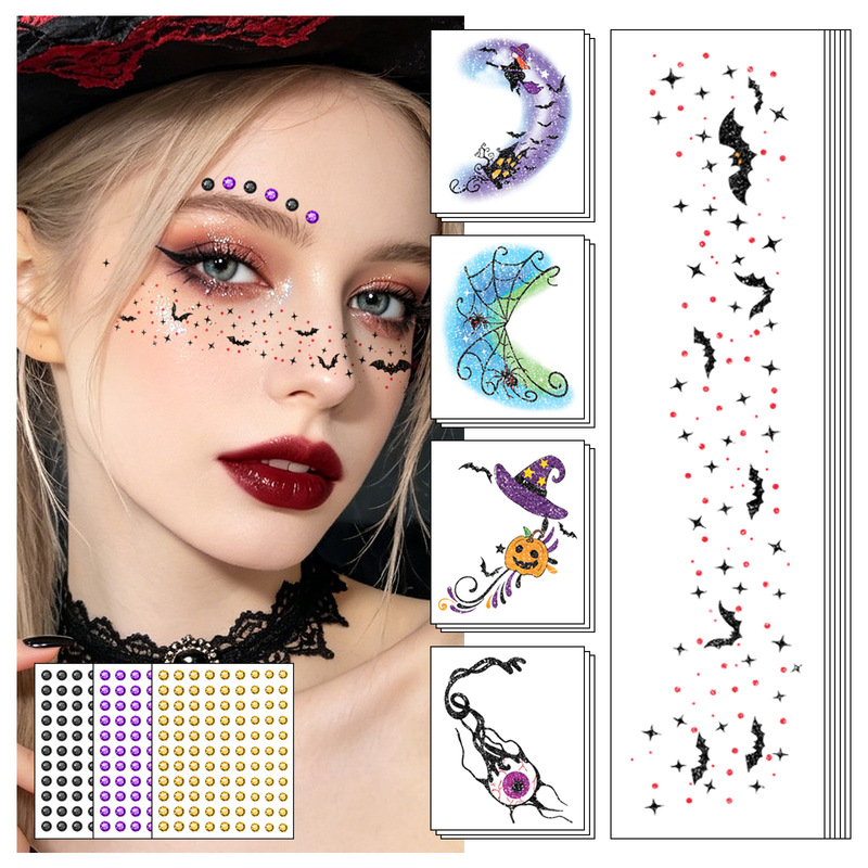 Cross-border foreign trade glitter Halloween tattoo stickers, cartoon blush freckle makeup stickers, holiday party temporary tattoo stickers Cross-border foreign trade glitter Halloween tattoo stickers, cartoon blush freckle makeup stickers, holiday party temporary tattoo stickers