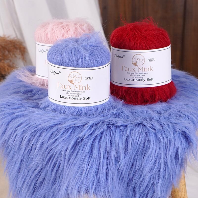 8cm Long-haired faux fur mink blend baby yarn for knitting sweaters, shawls, scarves, hats, and handmade coats