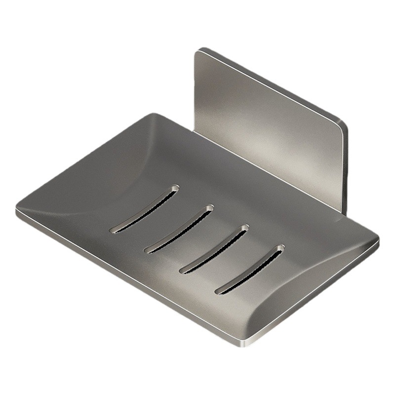 Gun Gray Bathroom Soap Box Creative Draining Space Aluminum Non-Punch Soap Dish Bathroom Shelf Wall-Mounted