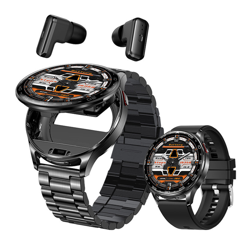 新しい超薄型フリップカバー多機能内蔵 TWS Bluetooth ヘッドセットスマートウォッチツーインワンスポーツ通話 NFC 男性|undefined