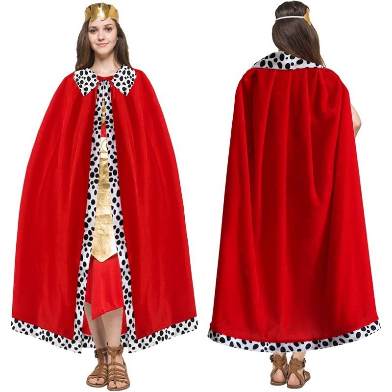 Solid Color Hoodless Lace-Up Halloween Shawl Unisex Long Cape King Prince Cloak Stage Performance Costume