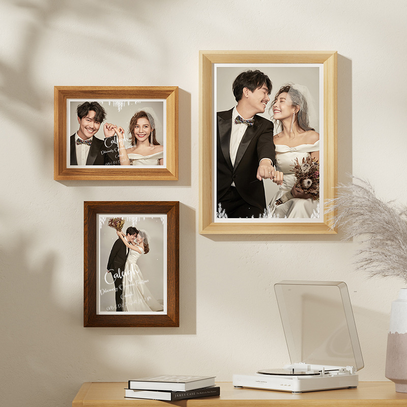 Retro Simple Wooden Wedding Photo Frame Photo Frame Ornaments Solid Wood Wedding Photo Wall Hanging Desktop Photo Frame Wooden