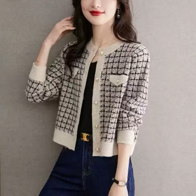 French Style Jacket for Women 2025 Autumn and Winter New Fashion Elegant Lady Knitted Cardigan Western Style Short Top French Style Jacket for Women 2025 Autumn and Winter New Fashion Elegant Lady Knitted Cardigan Western Style Short Top