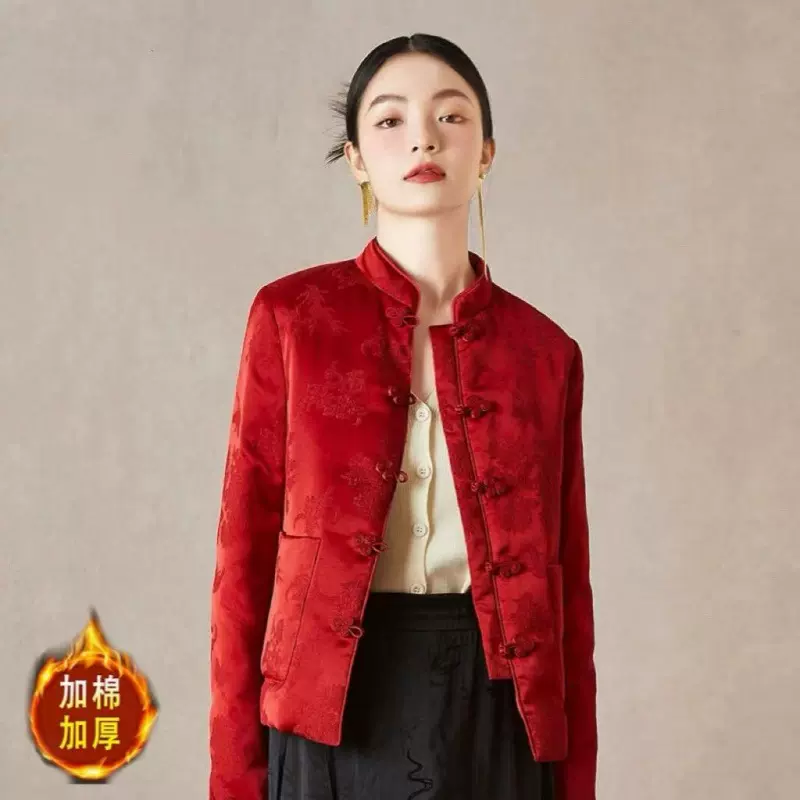 2025冬季新款中式国风文艺宽松大码女装胖MM显瘦气质提花棉服外套