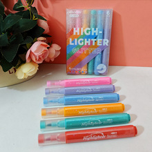 超时6色闪光荧光笔小学生三角杆涂鸦儿童手帐笔划线标记笔记号笔