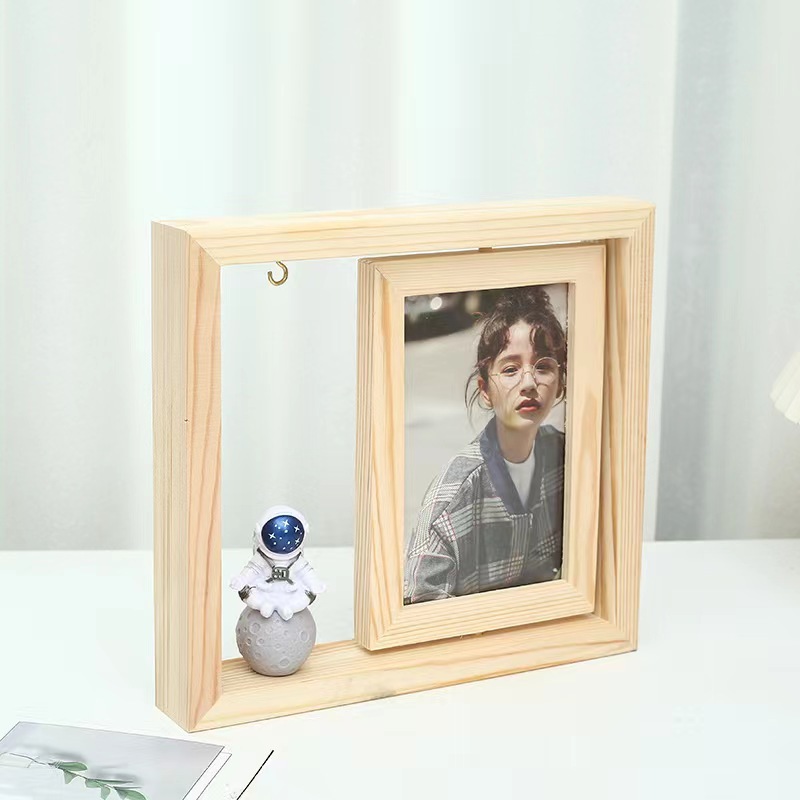 Marco de fotos de pino simple marco de fotos creativo giratorio de doble cara decoración de dibujos animados Marco de Fotos decoración de escritorio marco de fotos al por mayor