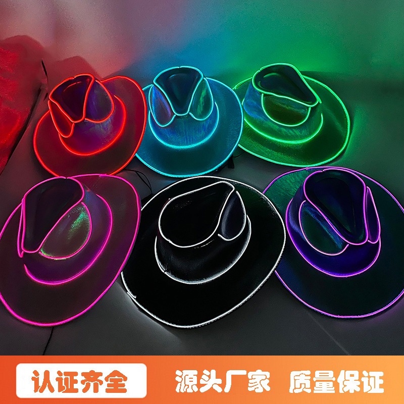 Christmas colorful sequined Western cowboy hat pearlescent hat Halloween Carnival LED wireless luminous cowboy hat