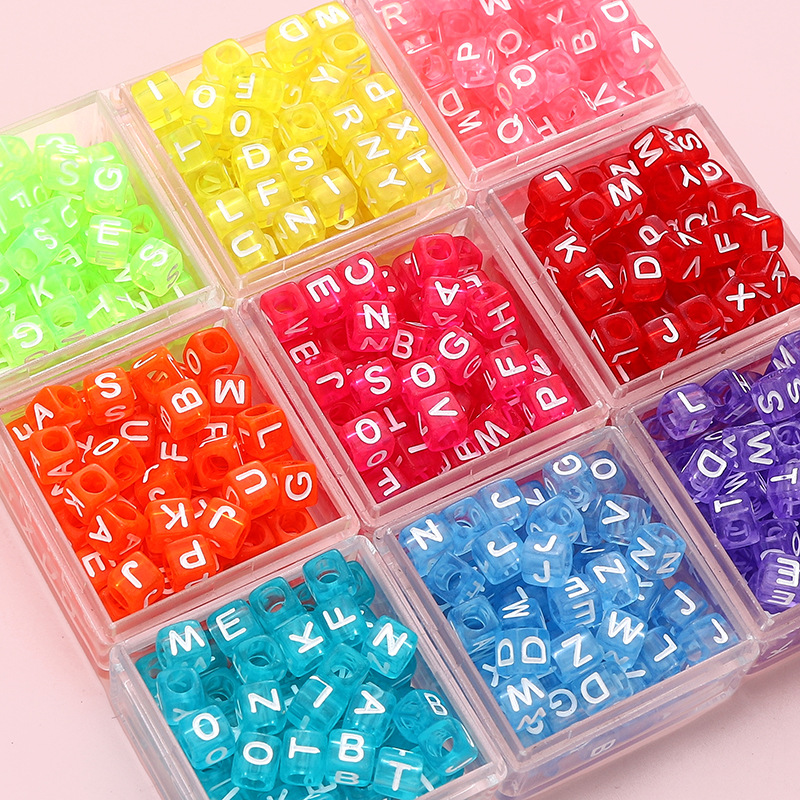 Transparent square acrylic beads with letters