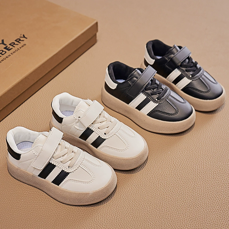 Детская обувь для девочек, новые кожаные кроссовки весны и осени 2025 года, спортивные белые туфли для старших мальчиков, тренировочные кроссовки в немецком стиле.