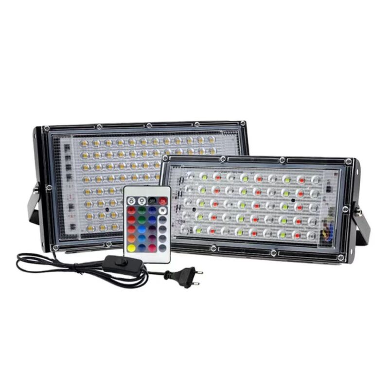 Cross-Border Indoor 110V Outdoor Floodlight with Remote Control Plug 50W Led Rgb Floodlight 220V Colorful Dimming