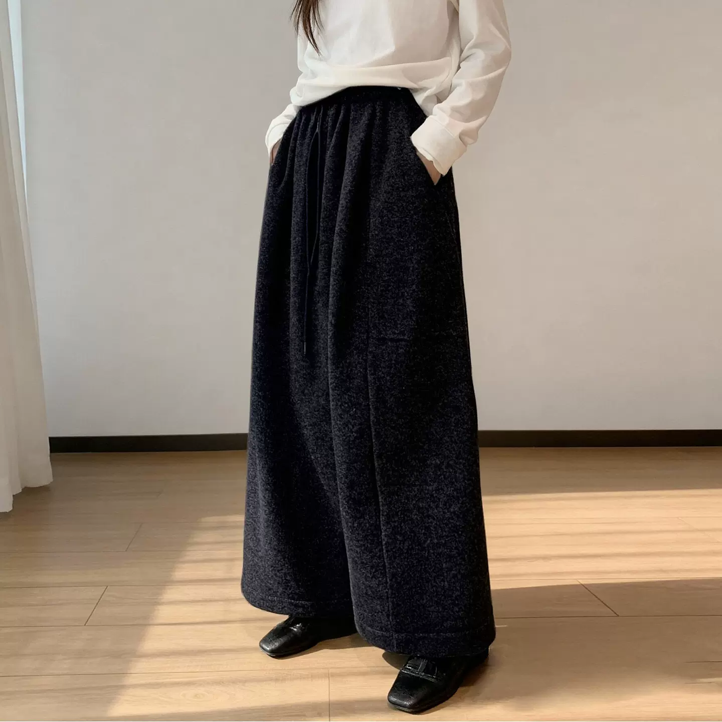 棉茧 毛呢阔腿裤女2025秋冬新款胖mm梨形高腰宽松显瘦休闲直筒裤