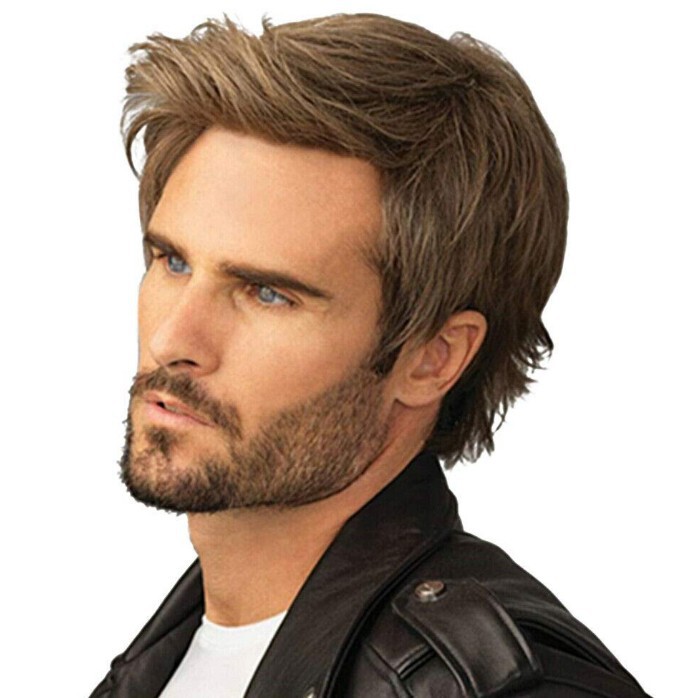 2023 new European and American men's hair partial brown short hair business style men's brown short hair high temperature silk wig 2023 new European and American men's hair partial brown short hair business style men's brown short hair high temperature silk wig