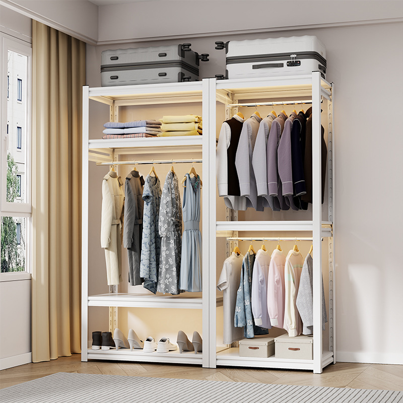Shelf DIY simple wardrobe open angle steel hanger rack rental room assembly metal coat and hat storage rack Shelf DIY simple wardrobe open angle steel hanger rack rental room assembly metal coat and hat storage rack