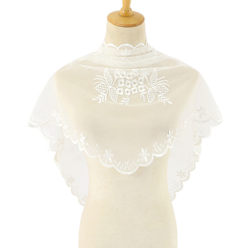 Pure Color Triangle Scarf Wedding Veil Black and White Satin Scarf Fashion Lace Edge Breathable Neck Scarf SJJ024