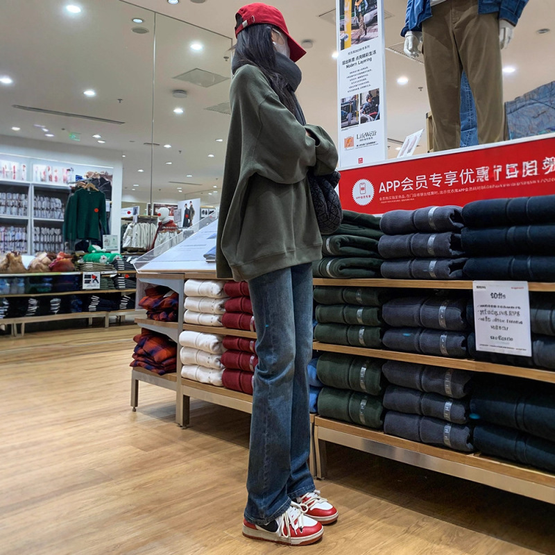 复古蓝窄版直筒牛仔裤女秋季2025新款高腰显瘦小个子拖地烟管裤子|undefined