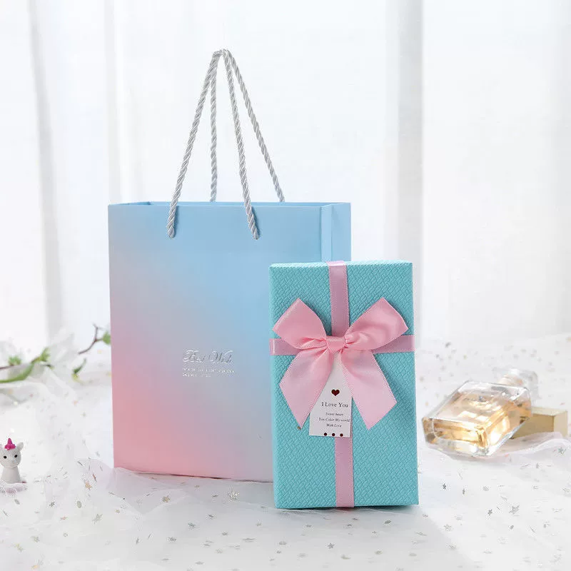 Rectangular lipstick with bow, cosmetic perfume, gift box