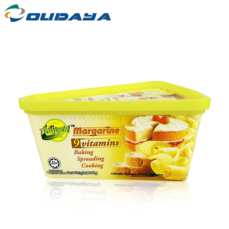 厂家直销模内贴标黄油盒食品包装盒三角盒300ml零食