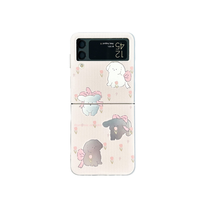 Adecuado para el teléfono Samsung zflip5, colorido, plateado, lindo perro hueco, zflip3/4, funda protectora plegable_voghion.com