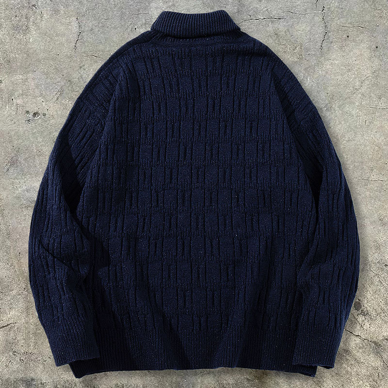 YWFG ropa de hombre retro alta sensación suéter de color sólido 2025 otoño invierno tejido suelto Jacquard cuello alto camisa de manga larga