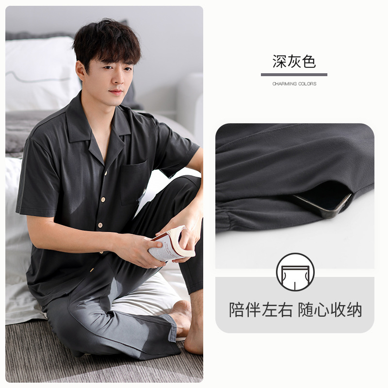 Pijamas de verano para hombre 100% algodón pantalones de manga corta ropa para el hogar traje de verano delgado para hombre más tamaño