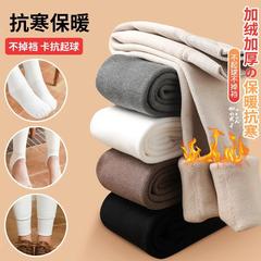 女童打底褲秋冬季加絨加厚外穿一體絨踩腳九分連腳襪褲兒童連褲襪