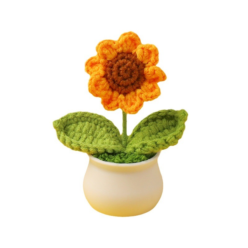 完成品クロスボーダーニットウールひまわり鉢植え造花研究デスクトップ装飾品卒業子供の日の小さなギフト|undefined