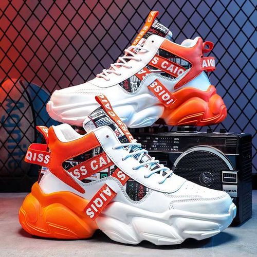 Spring Men's Shoes Summer Middle School Students Basketball Sports Running Sneakers Youth Casual High Top Thick Sole Dad's Trendy Shoes