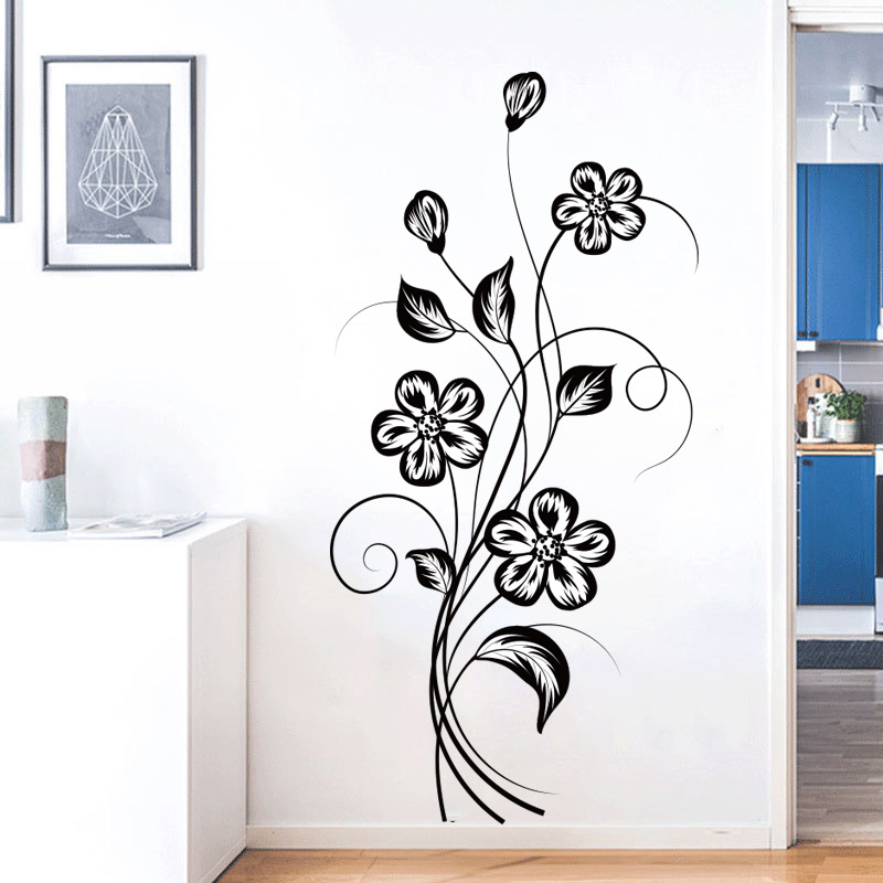 New Lw-F14 Personalized Creative Black Flower Bedroom Living Room Home Wall Beautification Decoration Removable Stickers