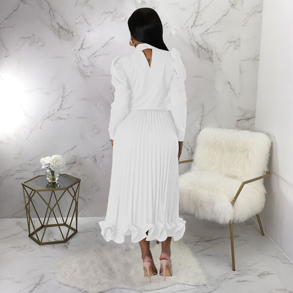 Abbigliamento da donna Top con maniche a sbuffo Gonna plissettata con volant Set due pezzi_voghion.com