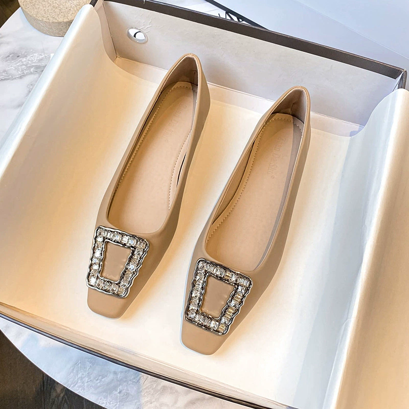 L13 k-стиль, новинка 2025 года, туфли на плоской подошве с квадратным носком, металлические удобные туфли со стразами на мягкой подошве, женская обувь большого размера 41-43