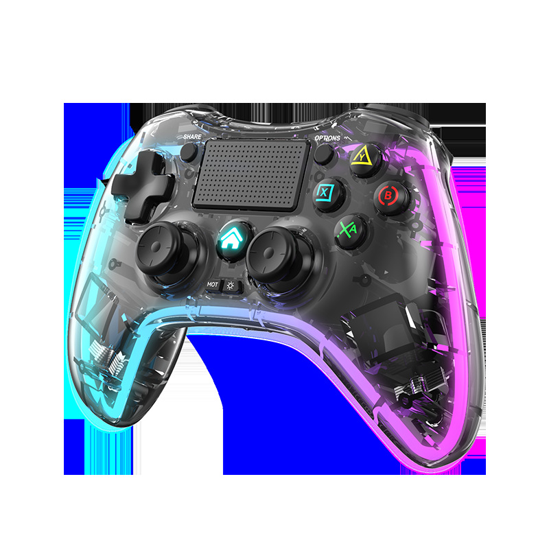 PS4 GamePad transparente RGB deslumbrante luz inalámbrica Bluetooth interruptor de la computadora teléfono móvil GamePad