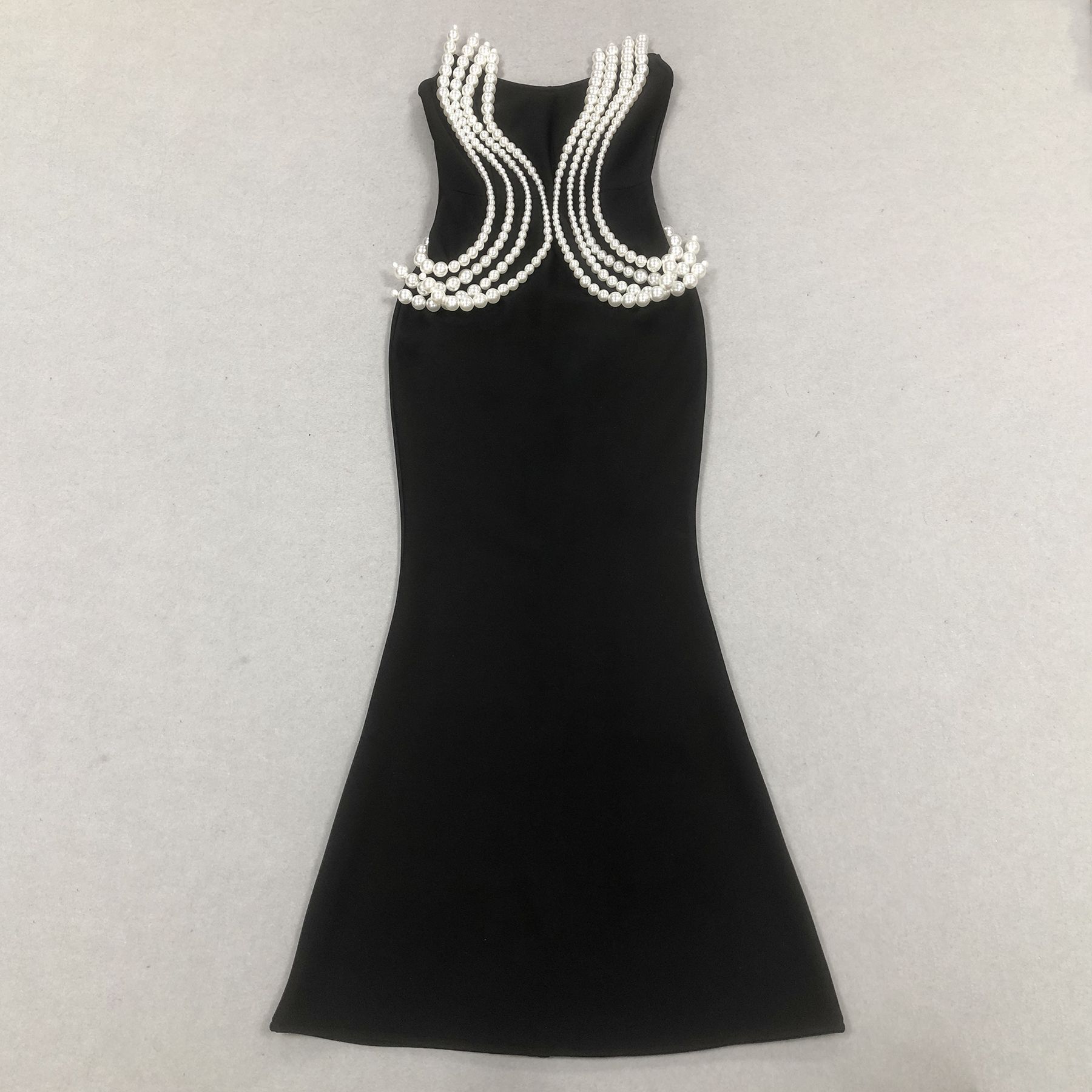 Summer Pearl Tube Top Retro Multi Layer Pearl Sleeveless Bandage Maxi Dress