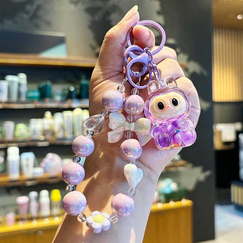 创意可爱玩偶串珠钥匙扣女童书包挂件背包爪机礼物labubu手机链条|undefined