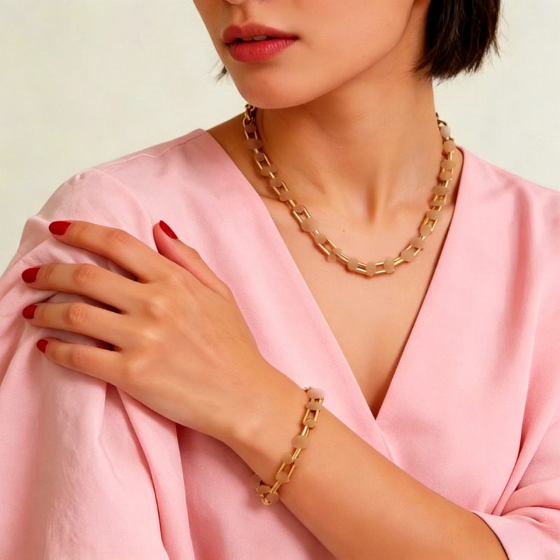 Fashionable Light Luxury U-Shaped Bamboo Buckle Necklace and Bracelet, Unisex French and European Style Versatile Accessories Wholesale
