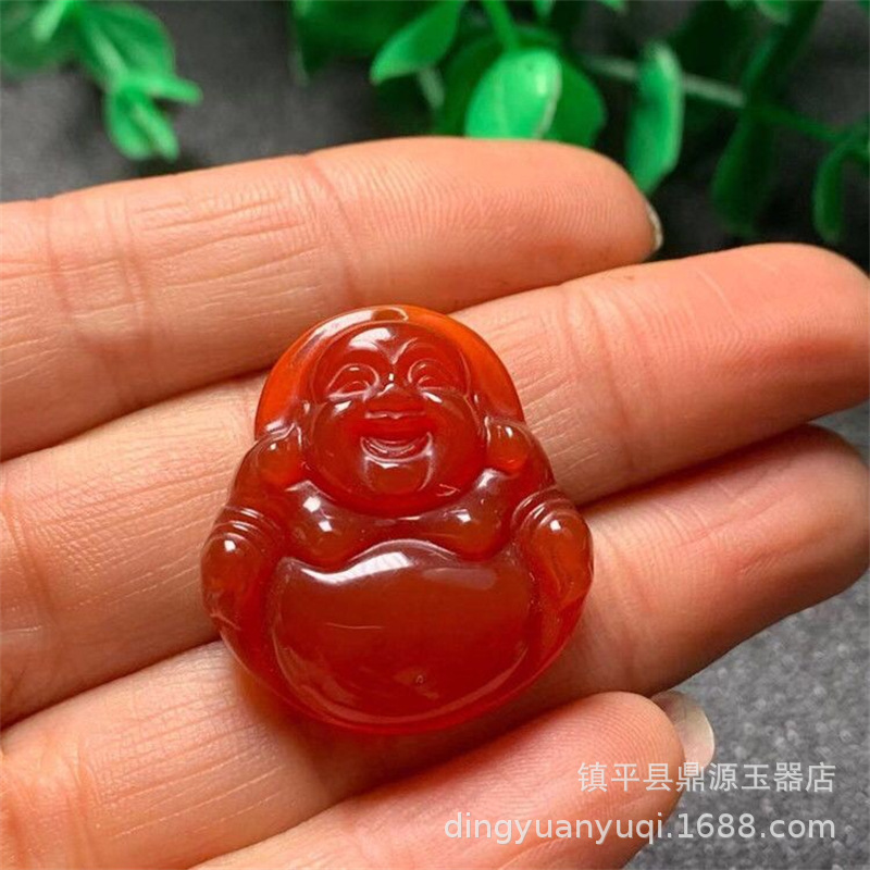 Natural Ice Jadeite Agate Buddha Pendant for Women, Red and Green White Jadeite Buddha Figurine Agate Mala, Live Stream Supply