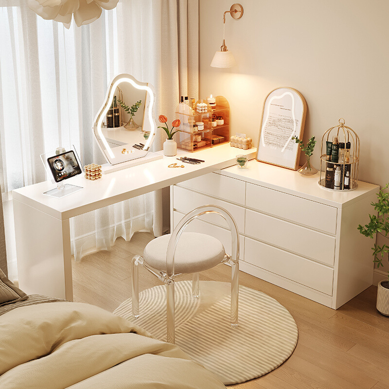 Crema estilo cómoda tocador integrado dormitorio principal gabinete de almacenamiento tocador de madera cama gabinete habitación armario