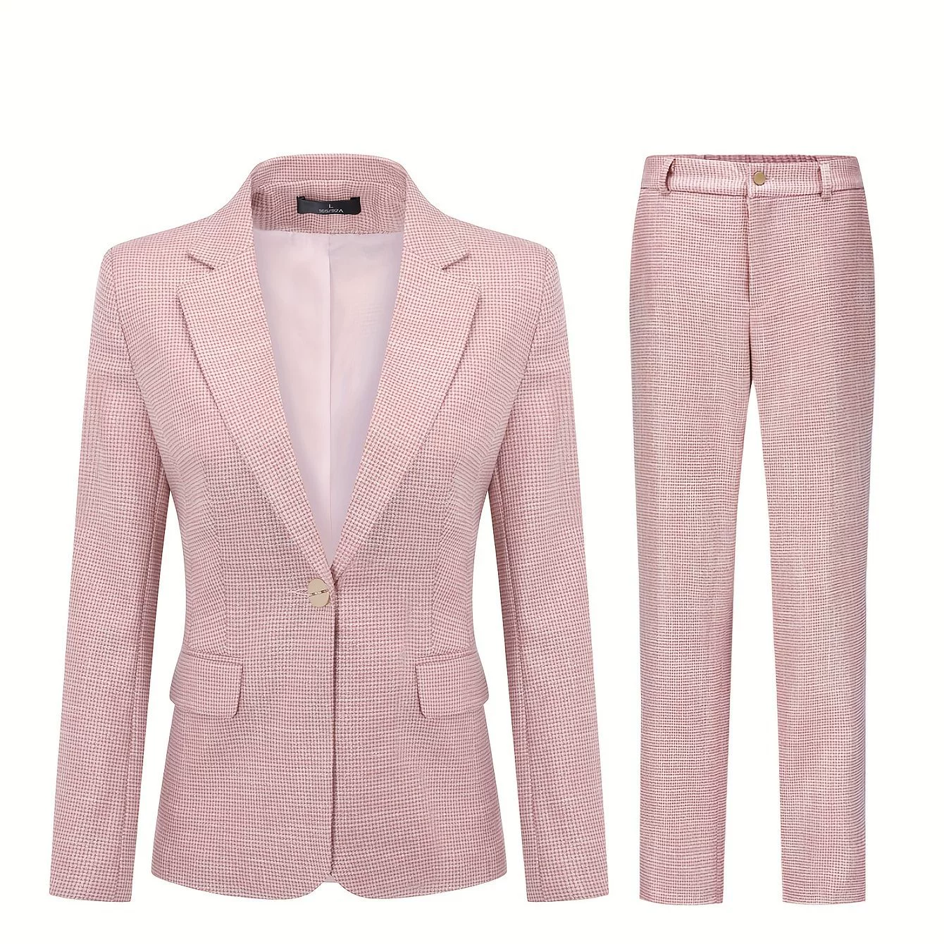 Women'S 2pcs Plaid Office Suit Set One Button Blazer Jacket