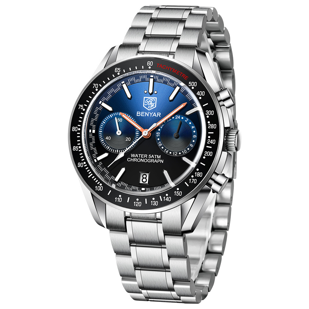 Binya benyar 5194 reloj de calendario de cuarzo luminoso impermeable cronógrafo multifunción para hombre image 5